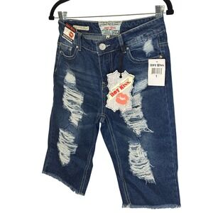 Hot Kiss Bermuda Denim Shorts Distressed Raw Hem Jean Size 1